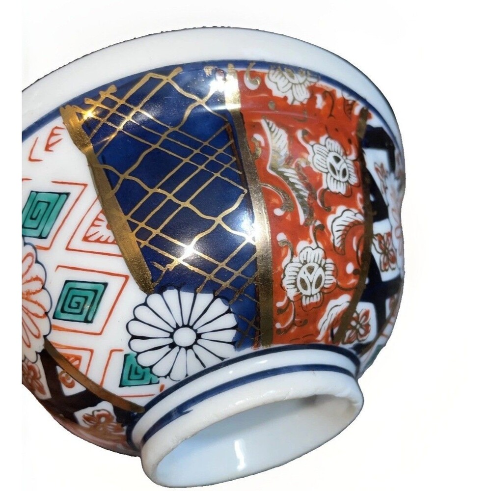 Vtg Japanese Imari Bowl Gold Cobalt Red Floral Rice Bowl 6in Japan A